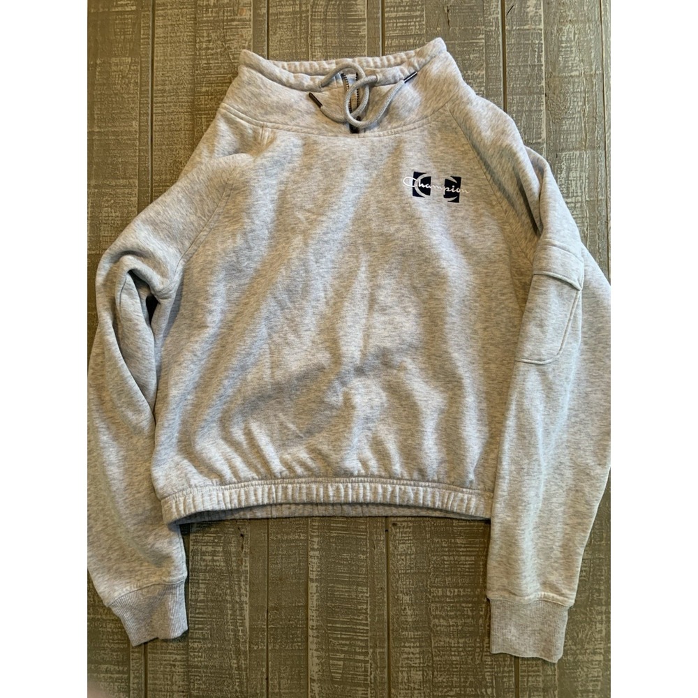 Champion Vintage 1/4 Zip Gray Cropped Hoodie Size Small Women's Loungewear